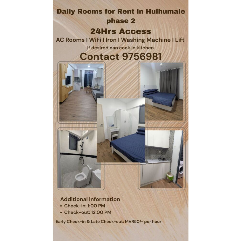 Rooms for daily rent in Male'(near by IGMH hospital) — Hulhumalé