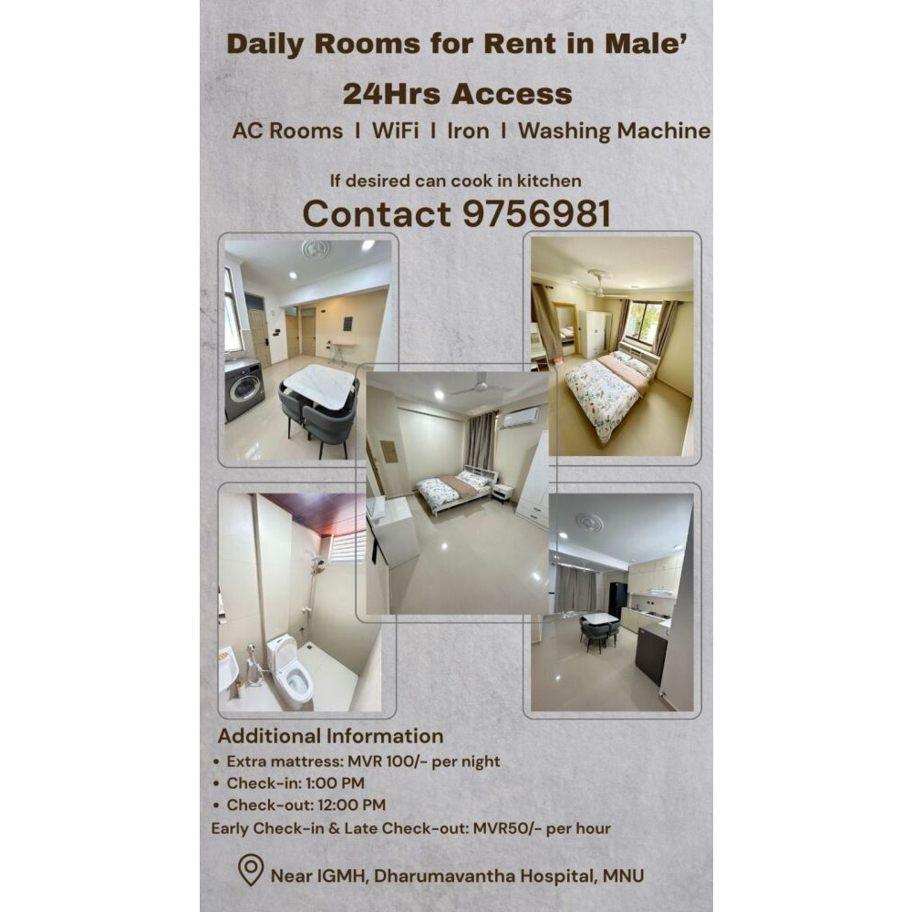 Rooms for daily rent in Male'(near by IGMH hospital) — Malé — Maafannu