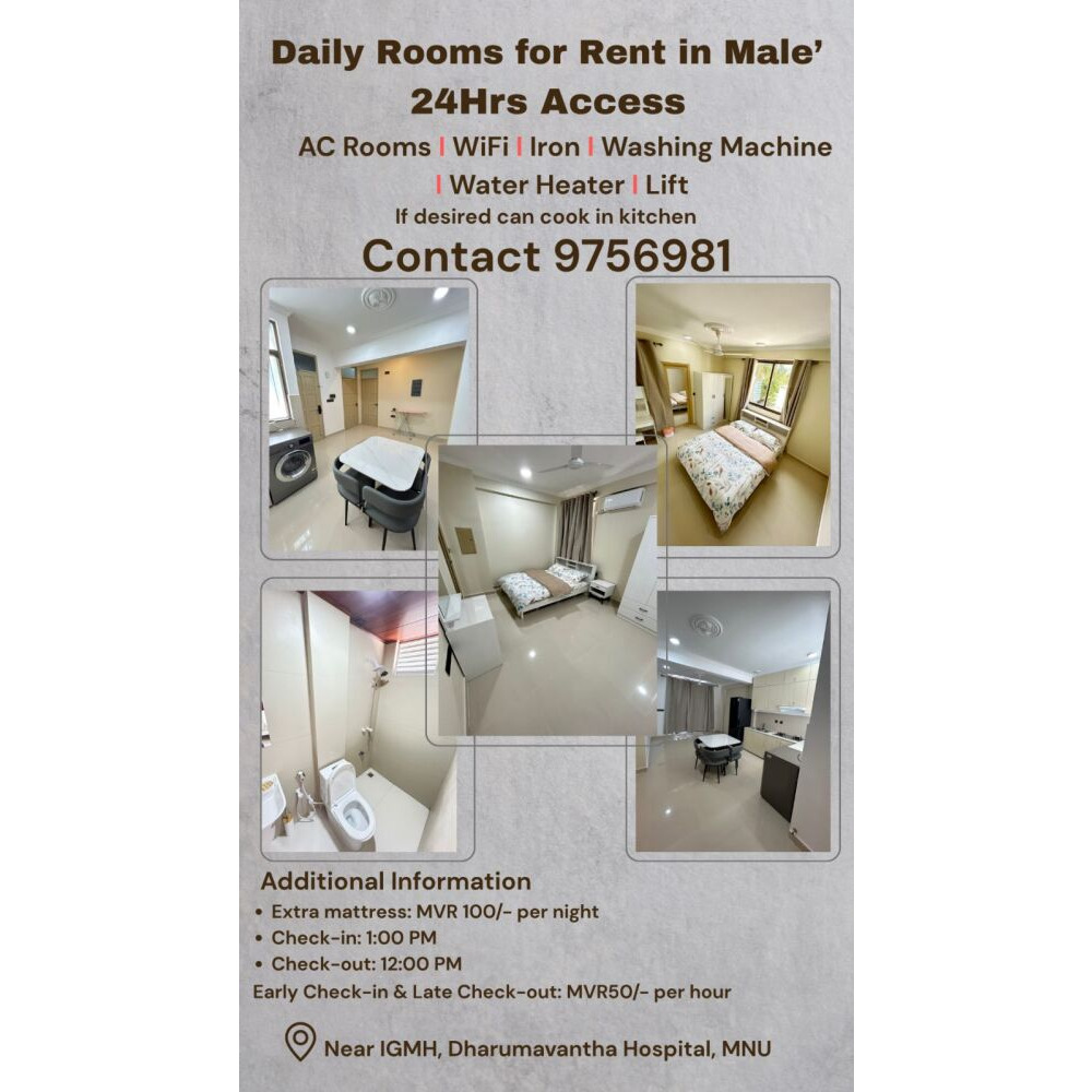 Rooms for daily rent in Male'(near by IGMH hospital) — Malé — Maafannu