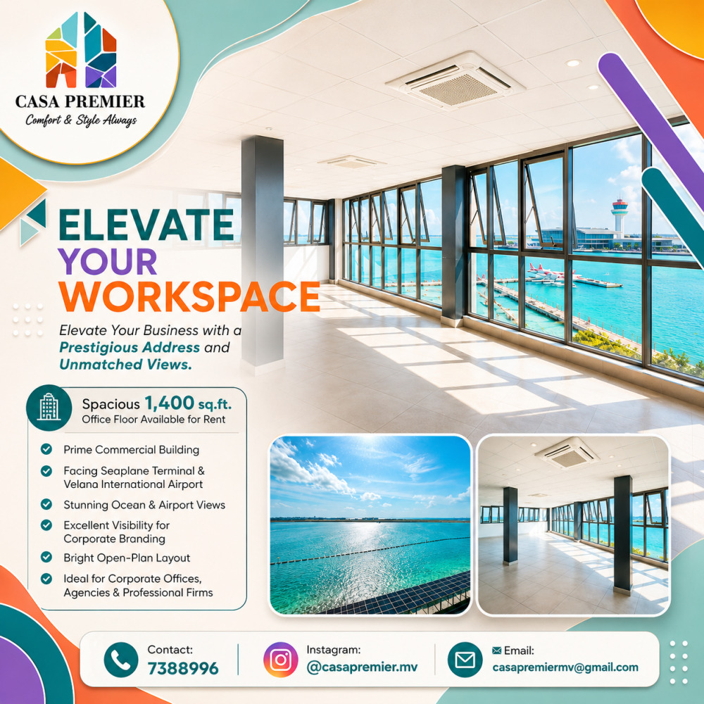 1,400 Sq.Ft Premium Office Space for Rent Airport & Ocean Views MVR 75,000 — Hulhumalé