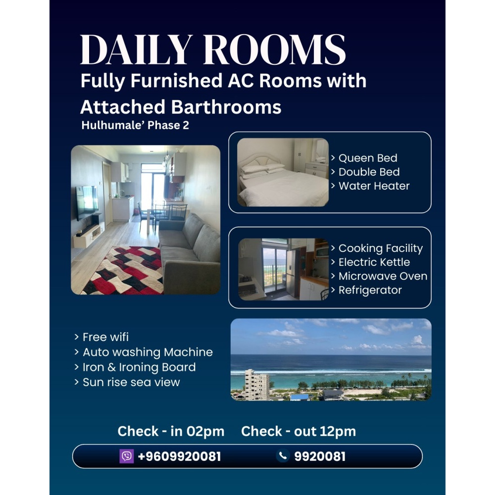 Rooms and Full Apartment for Daily Rent — Hulhulé