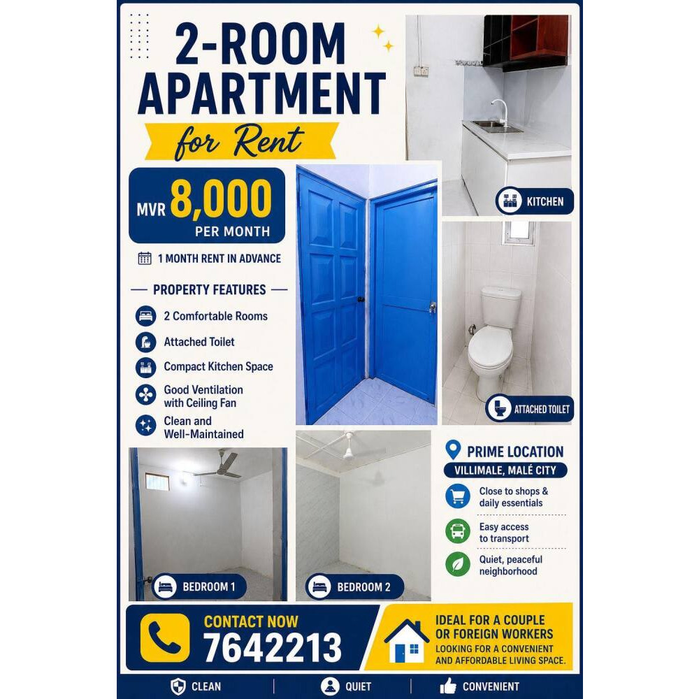 2 Room Apartment for rent in Villimale — Vilingili