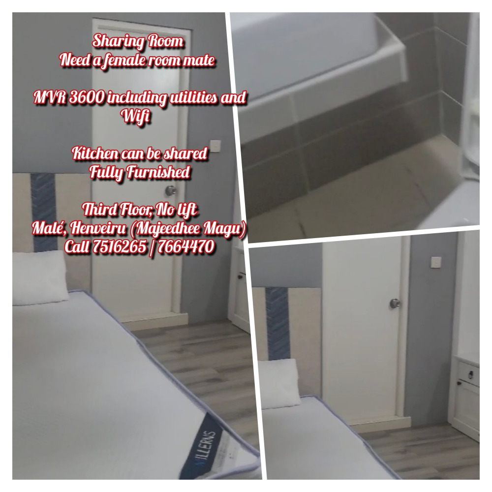 Sharing Room Need a female room mate MVR 3600 including utilitiesand Wifi — Malé — Henveiru