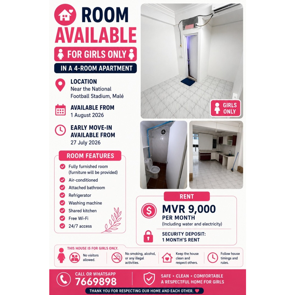 1 Room Available Girls Only — Malé — Galolhu
