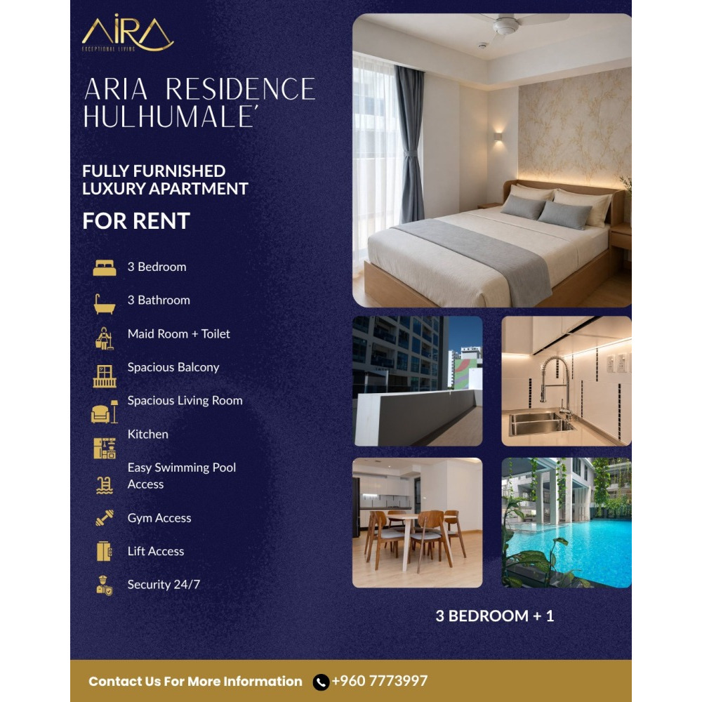 Fully Furnished Luxury 3BD+1 Apartment for Rent - Tower A — Hulhumalé
