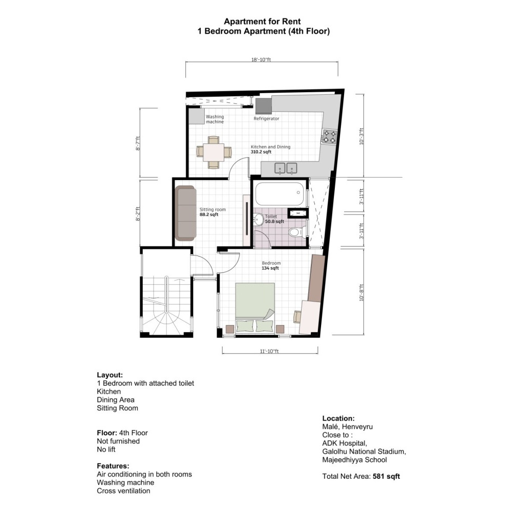 FULLY FURNISHED 1 BEDROOM APARTMENT — Malé — Henveiru