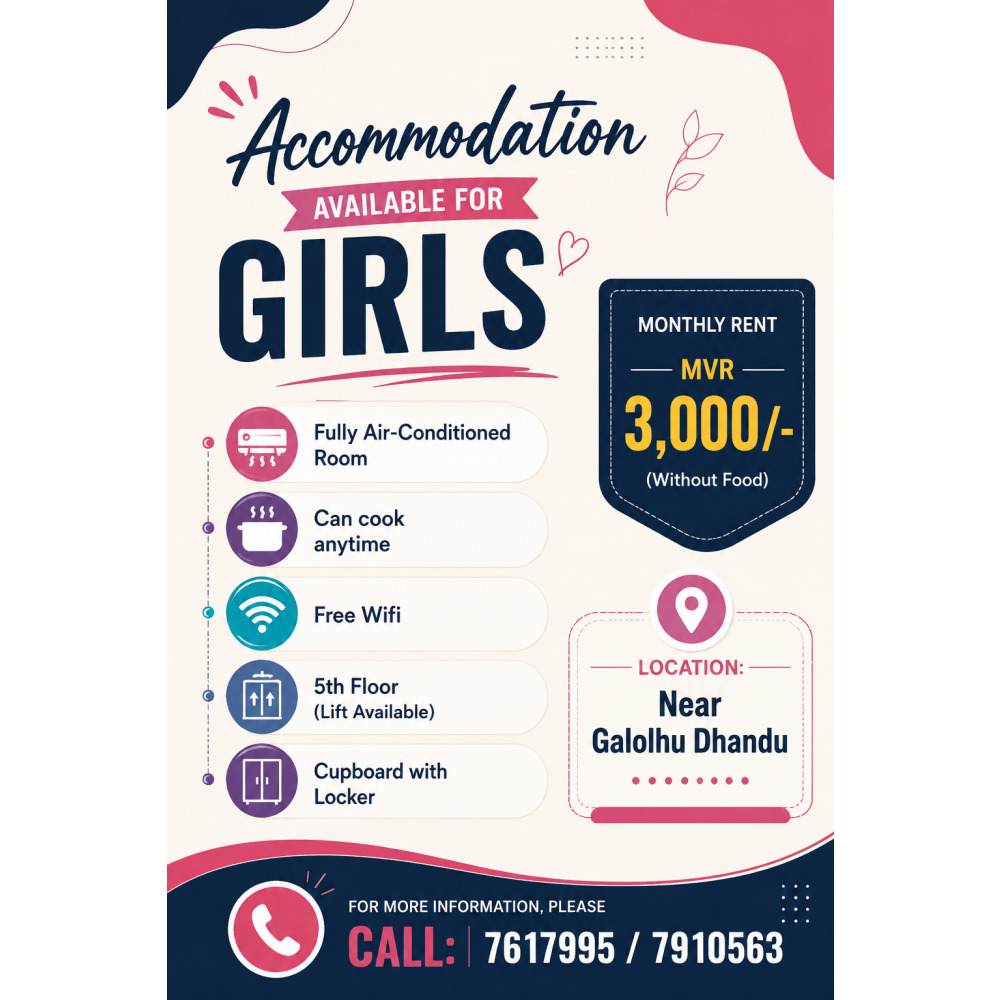 Accomodation for girls 3000/- Call For more information!! — Malé — Galolhu