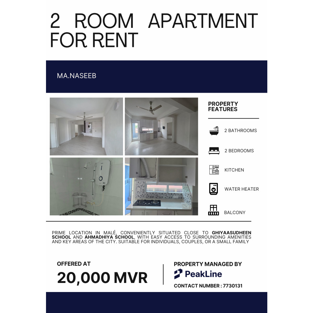2-Room Apartment for Rent Prime Location in Mal — Malé — Machchangolhi