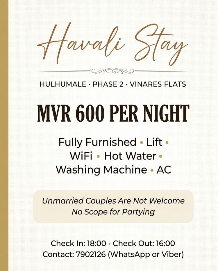 Room for Daily Rent (MVR600): Call (WhatsApp or Viber) — Hulhumalé