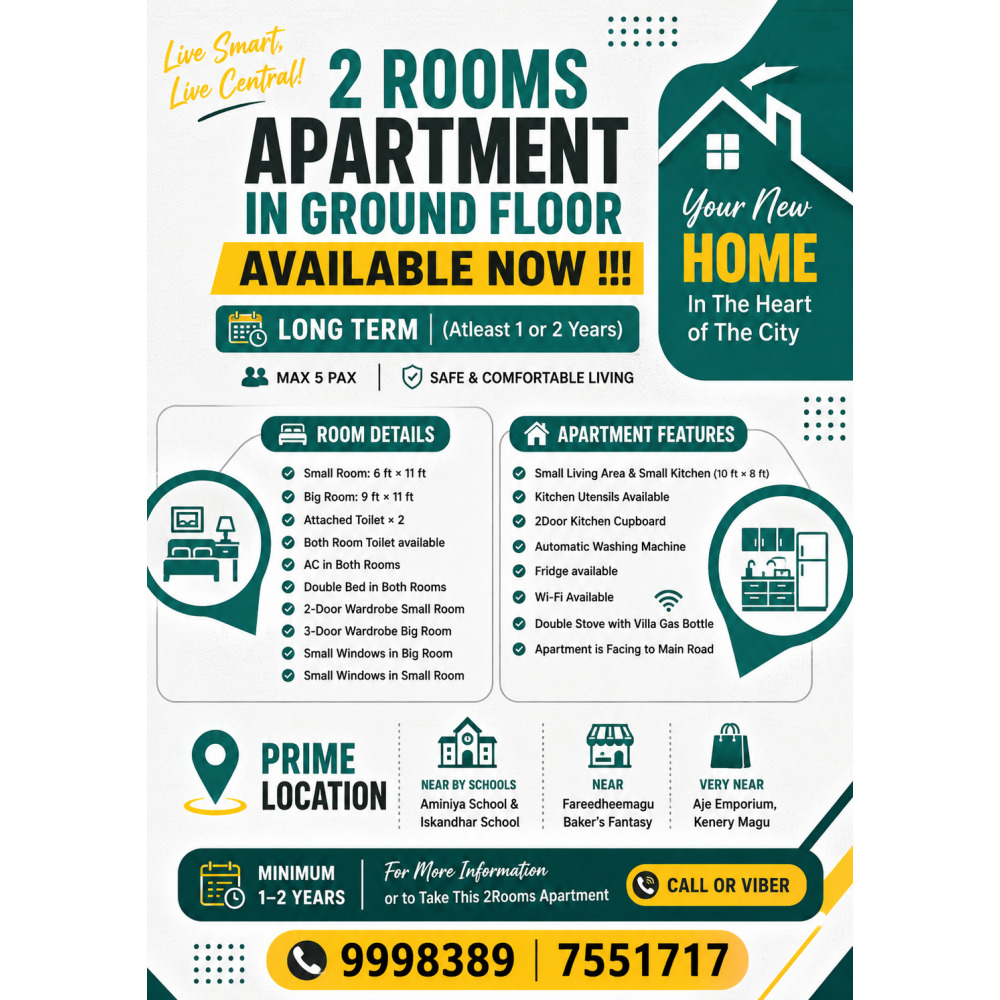 2Rooms Apartment available in Ground Floor!!! — Malé — Maafannu