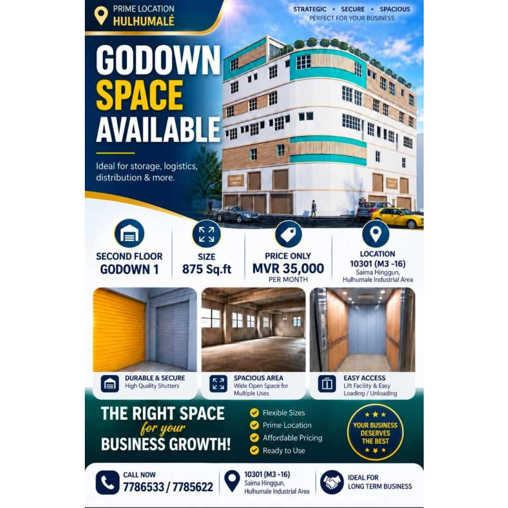 Commercial/Godown/Storage Space Available in hulhumale — Hulhumalé
