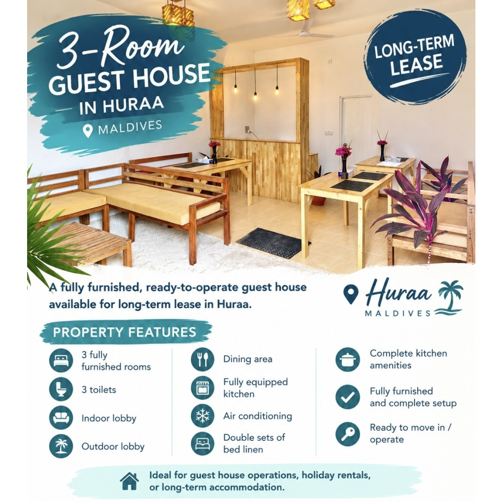 3 Room Guest House in Huraa Long-Term Lease — Kaaf