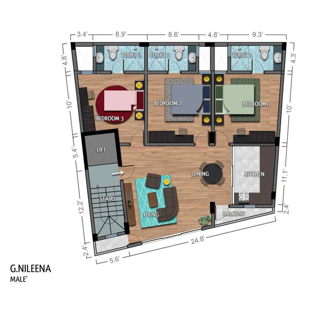 3 AC room apartment for rent (2nd Floor - with lift) - Male — Malé — Galolhu