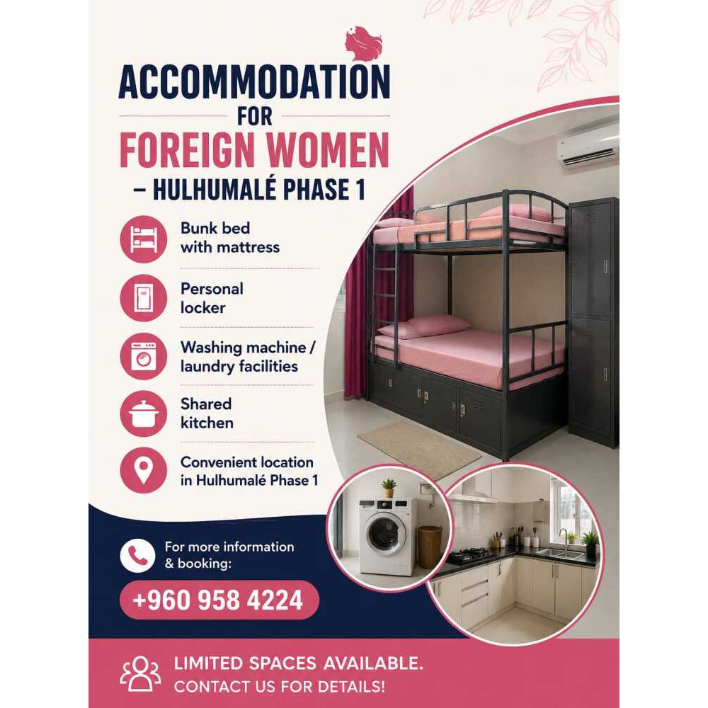 Monthly, or Short Stay accomodation for Foriegn Woman / Girls/ Ladies — Hulhumalé