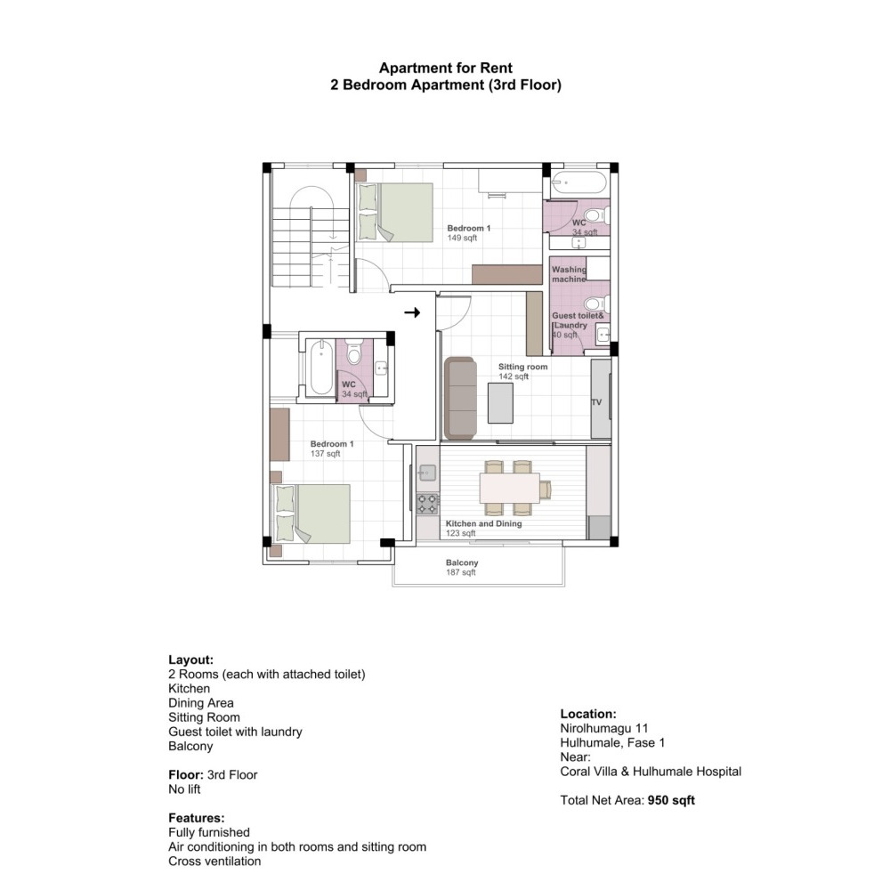 2 bedroom apartment hulhumale' phase 1 — Hulhulé